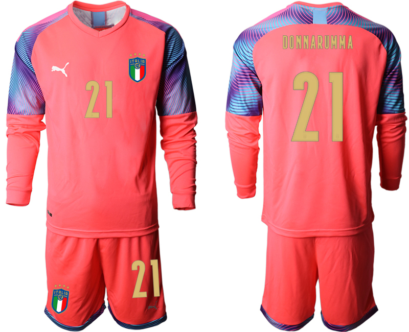 Men 2021 European Cup Italy pink goalkeeper long sleeve #21 soccer jerseys->italy jersey->Soccer Country Jersey